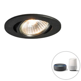QAZQA - Modern Smart Built-In Spotlight Black Including Wifi GU10 - Cisco Dimmer I Dimmable I Living Room I Bedroom - Round Aluminium - LED Suitable for GU10