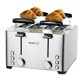 Geek-Chef 1500W Toaster 4Slice 4-Slot Bagel Croissant Waffles Donuts Defrost with Warmi...