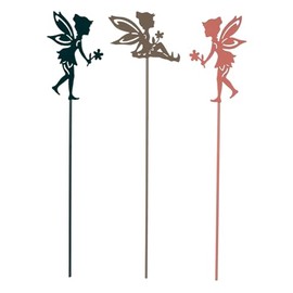 meberg IK3081_x3 Flower Stakes Set of 3 Metal Fairy Colourful Garden Stakes 30 cm High Figures in Pink, Beige & Green Garden Decoration for Flower Pots, Balcony and Flower Bed Metal Stake Decoration