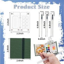 Mini Portable Watercolor Palette Set Clear Acrylic Grid Paint Box with Clip Watercolor Sketch Book Watercolor Brush Pens Set for Travel Painters Artists Thanksgiving (8 Grids)