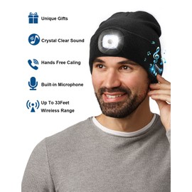 Gifts for Men Dad, Bluetooth LED Beanie Music Hat with Light and Headphones, Stocking Stuffers for Men Women Camping Gadgets Black