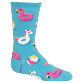 Hot Sox Boys' Big Fun Conversation Starter Crew 1 Pair Pack-Cool Casual Novelty Socks for Kids, Pool Floats (Aqua), Large/XLarge