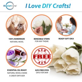 Glaciart One Felt Tulip Flowers Artificial Bouquet - 5 pcs|Reusable, Washable and Essential Oil Ready Multi Color Artificial Flowers w/Bendable Wire Stem |Great as Gift and Home or Event Decorations