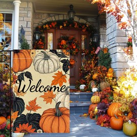 Fall Pumpkin Garden Flag for Outside 12x18 Inch Double Sided Burlap Autumn Thanksgiving Maple Leaf Farmhouse Holiday Rustic Outdoor Yard Flag Home Decorations