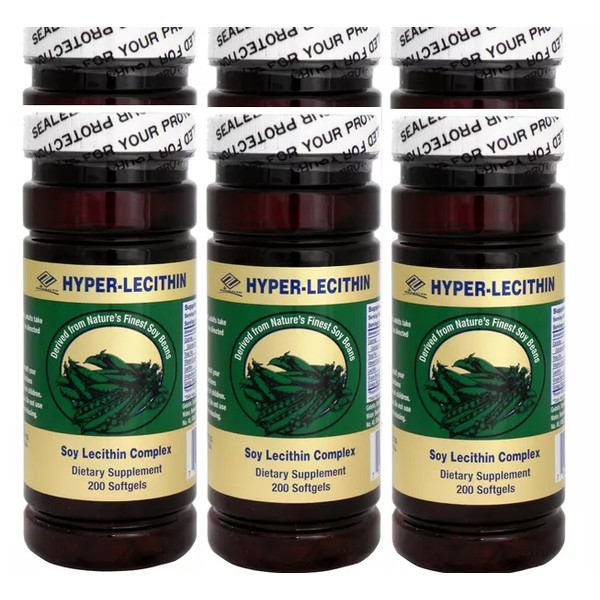 6 Hyper Lecithin, 200 softgel/bottle Gingko biloba, Vitamin E, Grape