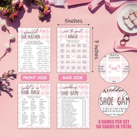 FTRZX Blush Pink Bow Bridal Shower Game Cards, Would She Rather, Bridal Bingo, What's in You Purse, Wedding Shoe Games, Wedding Bridal Shower Supplies, 50 Double Sided Game Cards Per Set, B01