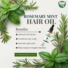 Koala Organics Rosemary Mint Scalp and Hair Strengthening Oil | Hair Oil with Biotin & Natural Oils | Shop Local | Australia-Owned Brand | Jojoba + Castor Blend | 59 ML