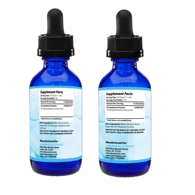 Absonutrix Liquid Serrapeptase 125000 SPU and 250000 SPU combo 4flOz