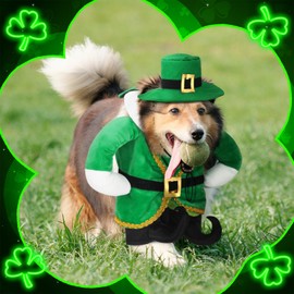 Hollowfly St. Patrick's Day Dog Costume Walking Leprechaun Dog Costume Irish Costume for Dog Funny Pet Costume with arms Irish Holiday Day Pet Outfit Accessories for Cats Dogs Pet(M)