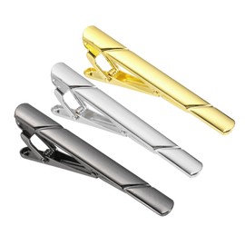 sourcing map 3 Pcs Skinny Tie Clips for Men, Copper Suit Tie Clips Men Tie Necktie Bar Pinch Clips Accessories for Father, Husband, Lover, Business, Wedding (Gold/Silver/Grey, Twill)