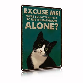 Yiruhe Excuse Me! Vintage Black Cat Sign, Bathroom, Toilet Wall Decoration, Decorative Plants, 20 x 30 cm (2437)
