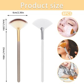 8Pcs Facial Brush, Facial Brushes, Ultra Slim Soft Face Mask Brush for Professional Blending Makeup, Fan Brushes for Facials for Mask Mud Cream Makeup Esthetician (Silver, Champagne)