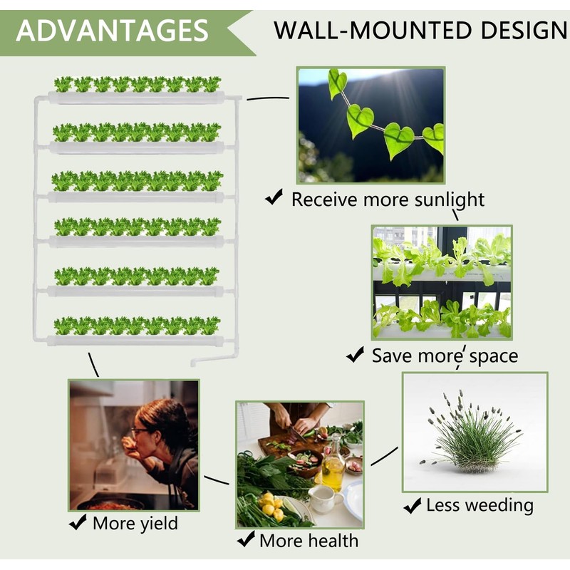 INTBUYING Hydroponics Growing System 54 Holes 6 Pipe Plant Site