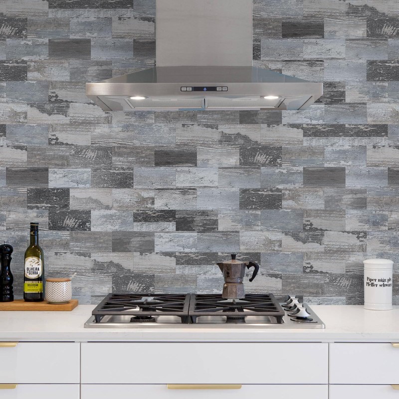 Vamos Tile 100-Piece Peel and Stick Backsplash Seamless Tile,3''x6'' Distressed