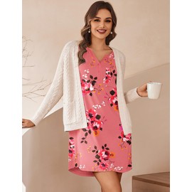 Ekouaer Long Nightgowns Long Sleeve Soft Lightweight Sleepwear Loungewear House Dress for Older Women