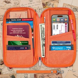 Vinsani Family Travel Holiday Wallet Passport Holder & Document Organiser Case Men Women for Tickets, ID Card, Credit Cards, Currency Holder – Orange