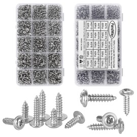 FandWay 700Pcs Phillips Pan Head With Washer Self-Tapping Screws, M2 /M2.3/M2.6/M3 304 Stainless Wafer Head Tapper Screws,Truss Head Screws Assortment Set with Storage Box.