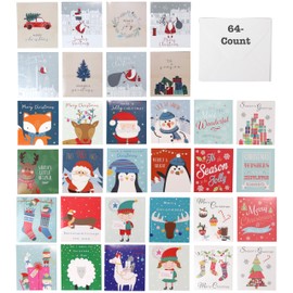 Iconikal Mini Christmas Cards, 64 Count with Envelopes, Season's Greetings, Holiday Party Decorations, Christmas Cards for Friends and Family, Cute Winter Design