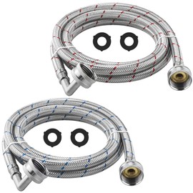 Washer Hoses 6ft Premium Stainless Steel Washing Machine Hoses- Burst Proof (90 Degree Elbow, 2-Pack) Red and Blue Water Connection Inlet Supply Lines by AMI PARTS