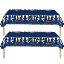 2Pcs Navy Blue Happy 40th Birthday Party TableCloth,137*274cm Plastic Blue and Gold 40th Table Cloth for Man Men Him Birthday Table Decorations Disposable Party Tablecovers for Adults Birthday Party