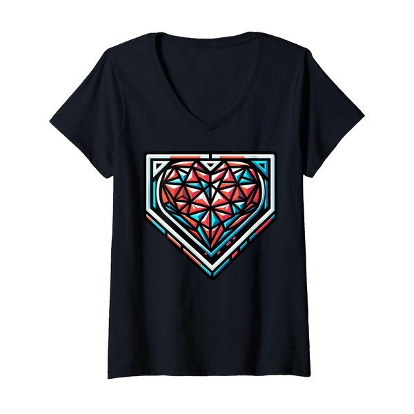 Womens Geometric Heart Design With Colorful Triangles For Art V-Neck