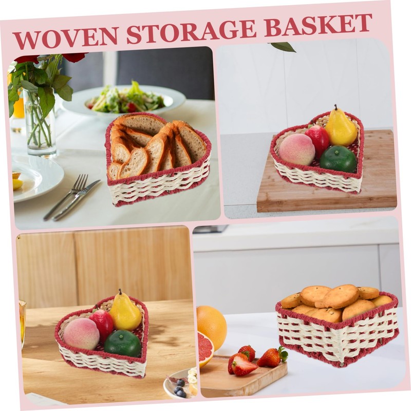 SHOWERORO Valentine's Day Heart Basket Handmade Woven Storage Basket Imitation