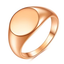 MYNENEY Stainless Steel Round Shape Classical Simple Plain Wedding Engagement Statement Pinky Band Signet Rings for Men Women Size 4-15 (Rose Gold, 4)