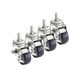 Krowne 28-164S Metric Thread Caster, M14 x 2.0 Metric Threaded Stem Caster, 3" Polyurethane Wheels, Side Brake, 4" Overall, Set of 4