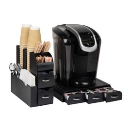 Mind Reader Single Serve Coffee Pod Drawer and Cup Condiment Set, 2 Pcs., 36 Pod Capacity, 5.35"L x 11.25"W x 11.15"H, Black
