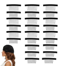 24Pcs Wig Combs Secure Hold 7-teeth Wig Clips Reinforced Steel Teeth Grip Wig Comb Clip with Anti Slip Design for Women Girls Wig Net Caps DIY Multi Hairstyle (Black)