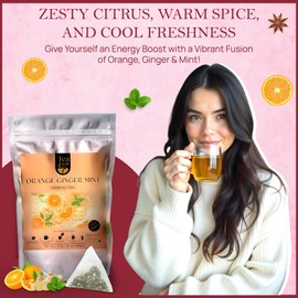 Tealeaf & Co. Orange Ginger Mint Tea Blended with Fresh Herbs and Spices - Herbal Tea Bags with Orange Peel, Ginger, Star Anise, Spearmint & Lemon Grass - Low Caffeine - Gluten Free - 50 Teabags