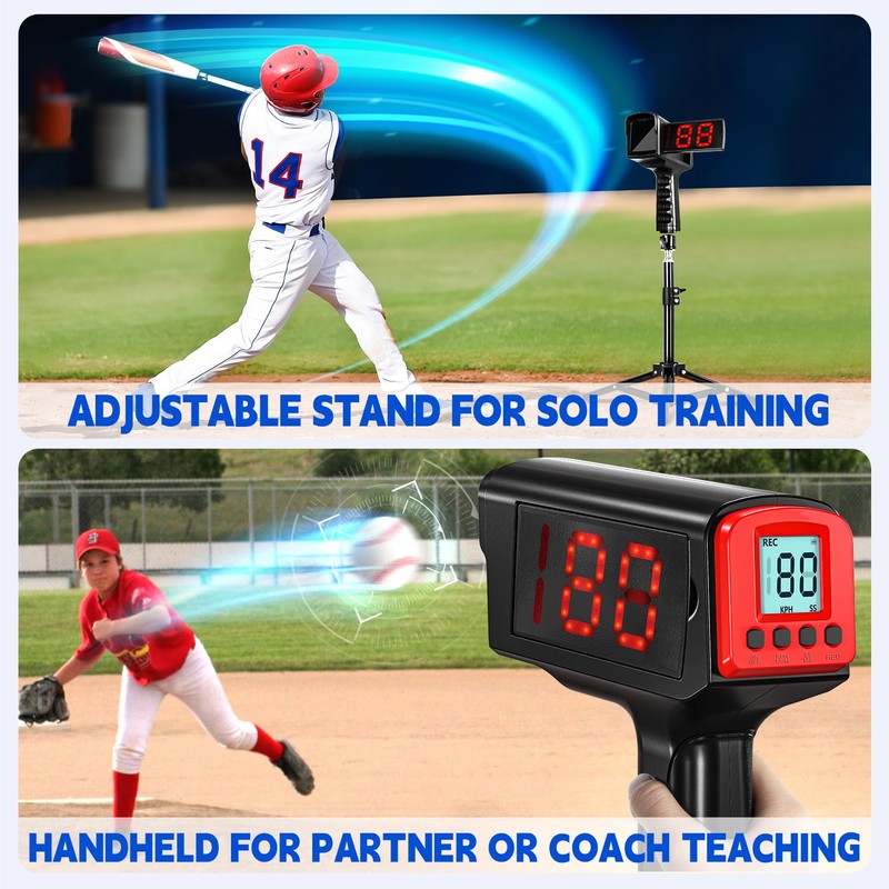 FITPLAY Baseball Radar Gun with Tripod, LED+LCD Large Display,Handheld Or
