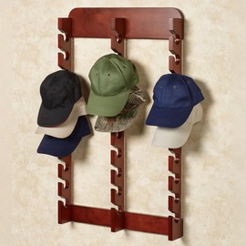 Touch of Class Wooden Ball Cap Display Wall Rack - Classic Cherry - Triple, 30 Slots - Baseball Hat Display - Made of Wood - Class Racks for Hats - Organizer for Bedroom, Living Room, Entryway