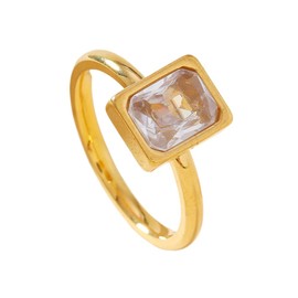 Jukoclut Minimalist Square Crystal Ring, Stackable Statement Charm Citrine Jewelry for Women (Gold, 7)