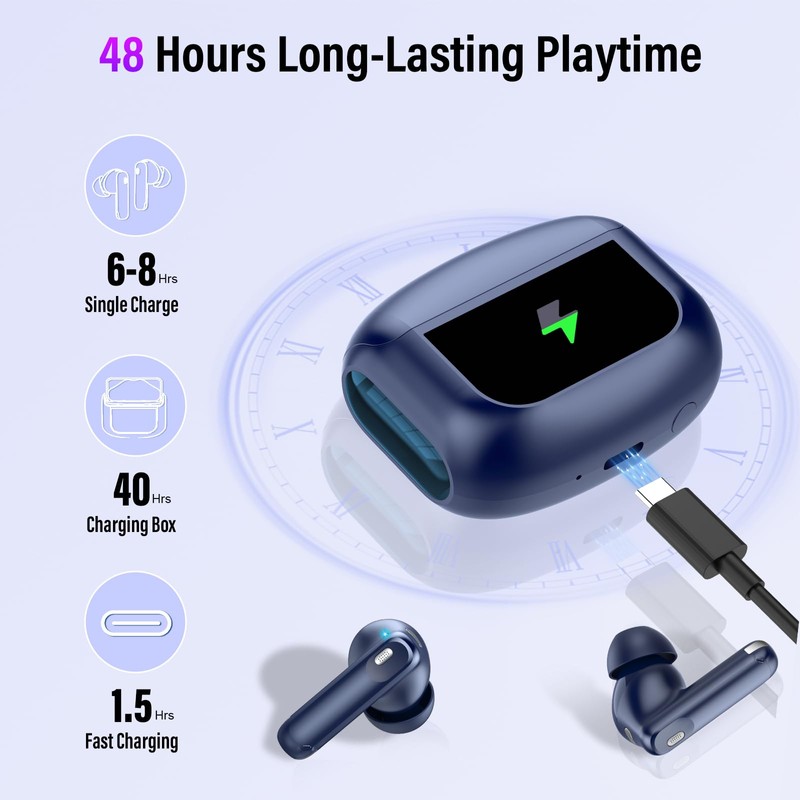 Wireless Earbuds, Bluetooth 5.4 Headphones with Multifunctional Touch Screen, 48H
