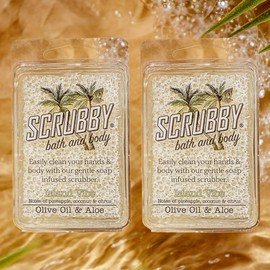 Scrubby Natural Soap Infused Scrubber - Island Vibe with Olive Oil (2 Pack) - Scented w/ 100% Essential Oils - Exfoliating and Hydrating Bath & Body Bar