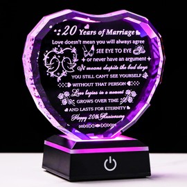 Arikyrist 20th Wedding Anniversary Crystal Heart Gifts for Couples, Laser Engraved Romantic 20 Year Anniversary Crystal Keepsake Gifts for Wife Husband, 20 Years of Marriage Gift for Her Him Friends