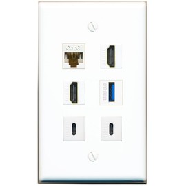 CAT6 2 HDMI USB-3 2 USBC Flat/Solid Wall Plate [White]