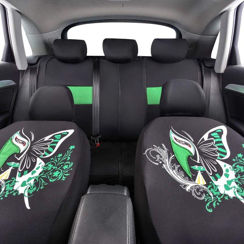 Green Leather & Gaberdine Butterfly Inspiration Car Seat Covers, Universal
