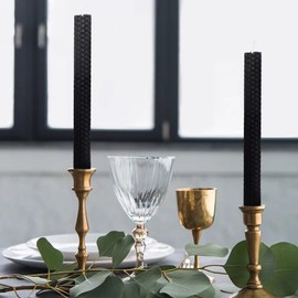 DEYBBY Natural Beeswax Taper Candles,Honeycomb Design Hand-Rolled Beeswax Candles, Dripless and Smokeless, Set of 6(Black)