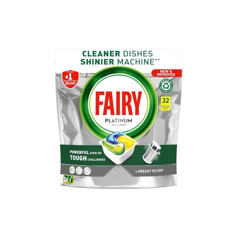 Fairy Platinum All In One Lemon Dishwasher Tablets, 32 pack