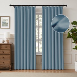 100% Blackout Curtains for Bedroom, Sky Blue pinch Pleated Curtains 84 Inches Long Linen Textured Waffle Weave Insulated Curtains for Living Room, Back Tab Track Blackout Curtains, 40"W x 84"L, 2 Pcs
