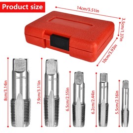Trendecor 5 Piece BSP Pipe Tap Set, 1/8 Inch, 1/4 Inch, 3/8 Inch, 1/2 Inch, 3/4 Inch Carbon Steel BSP Tap Set for Accurate Threads, Various Piping