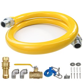 Grehitk 48Inch Gas Hose Connector Kit with 2 Elbow Fittings, 3/4 Quick Disconnect Fittings, Flexible Gas Line for Kitchen Commercial Equipment