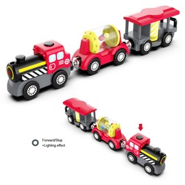 TOPLIVING Battery Operated Electric Locomotive Magnetic Train Set for Wooden Trains Tracks, Powerful Engine Compatible with Most Brands, Wood Trains Track Toys for Kids 3+ (Red)