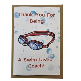 Thank You For Being A Swim-tastic Coach! Handmade in the UK, Thank you swimming teacher card.