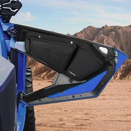 MOSISO 2 Pack Front Door Bags Compatible with Polaris RZR PRO XP/R/TURBO R 2020-2024 UTV Models, UTV Side Storage Organizer Door Bags with Cup Holder & Knee Pad, Black