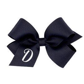 Wee Ones Girls' Initial It Monogram Hair Bows on a WeeStay No Slip Hair Clip, For All Ages and Hair Types, Navy Bow, Medium Size, Letter D