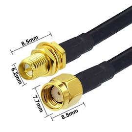 YILIANDUO Extremely Low Loss RF Coaxial RP-SMA Male to RP-SMA Female 50Ohm Coaxial Cable RG58 1M Cable for 3G 4G LTE Antenna SDR Device Antenna Amateur Radio ADS-B GPS