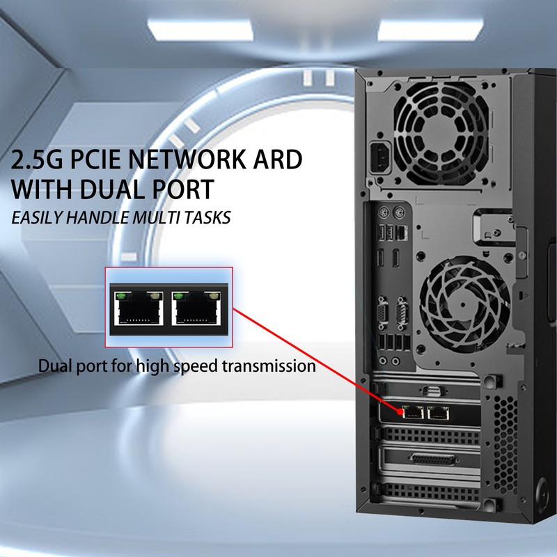 PCIe Network Card 2.5Gbps Dual Port Gold Plated Pin Aluminium